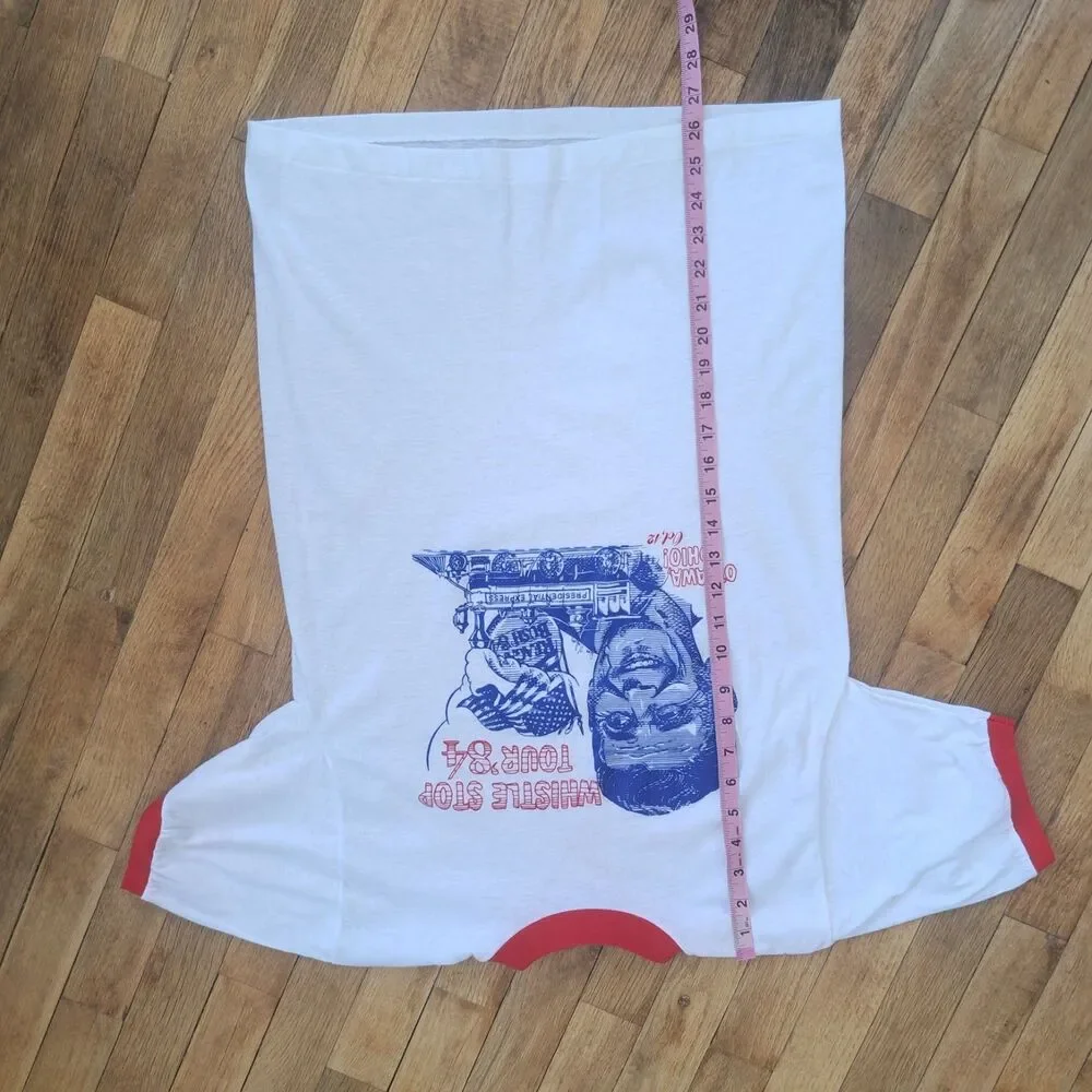 Vintage Political Campaign Ringer TShirt 1984 Reagan Bush Whistle Tour FLAW READ